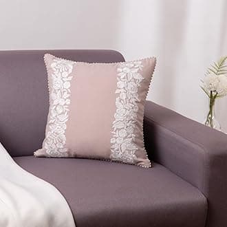 haus & kinder Decorative Embroidered Cushion Cover | Lacewood Elegance Throw Cushion Cover for Sofa, Living Room | Cotton Cushion Covers 16 Inch X 16 Inch