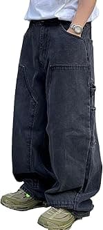 Men's Loose Fit Wide Leg Jeans Casual Baggy Hip Hop Jeans for Men Fashion Vintage Denim Pants with Pockets