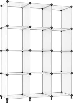 Cube Storage Organizer Closet Shelf Storage Organization Modular 12 Cube DIY Plastic Square Bookcase Bookshelf Clothes Shelving Rack for Home, Bedroom, Living Room, Office, White