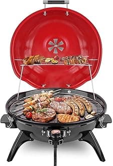 Electric BBQ Grill Techwood 15-Serving Indoor/Outdoor Electric Grill for Indoor & Outdoor Use, Double Layer Design, Portable Removable Stand Grill, 1600W (Countertop BBQ Grill)