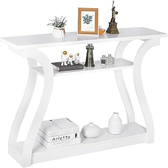 ZenStyle Wood Console Table with Curved Legs and Shelf, 3 Tier Modern Accent Sofa Table for Entryway, Living Room, Hallway, 47 in Wide, Easy Assembly (White)