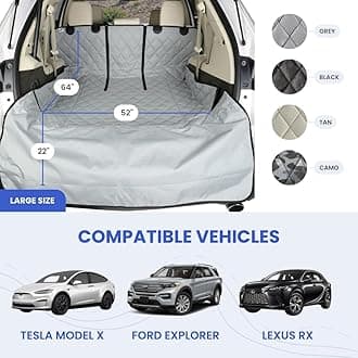 4Knines Split Cargo Liner for SUV – For Dogs & Pets, Heavy-Duty, Waterproof Trunk Mat & Cargo Cover – Fits 60/40 Split Bench & Armrest Pass-Through – Machine Washable, Non-Slip, Durable (Large, Beige)