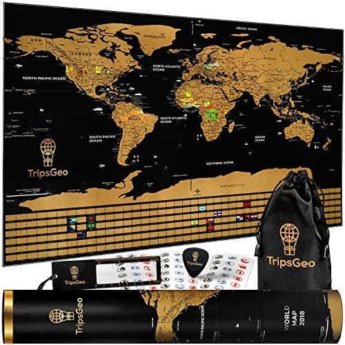 Innovative Scratch Off World Map Poster - Wall Art for Frequent Globetrotters - 17 x 24 Inches - All Countries + US States Outlined - Best Travel Gifts - Scratch Off Map Includes Complete Accessories