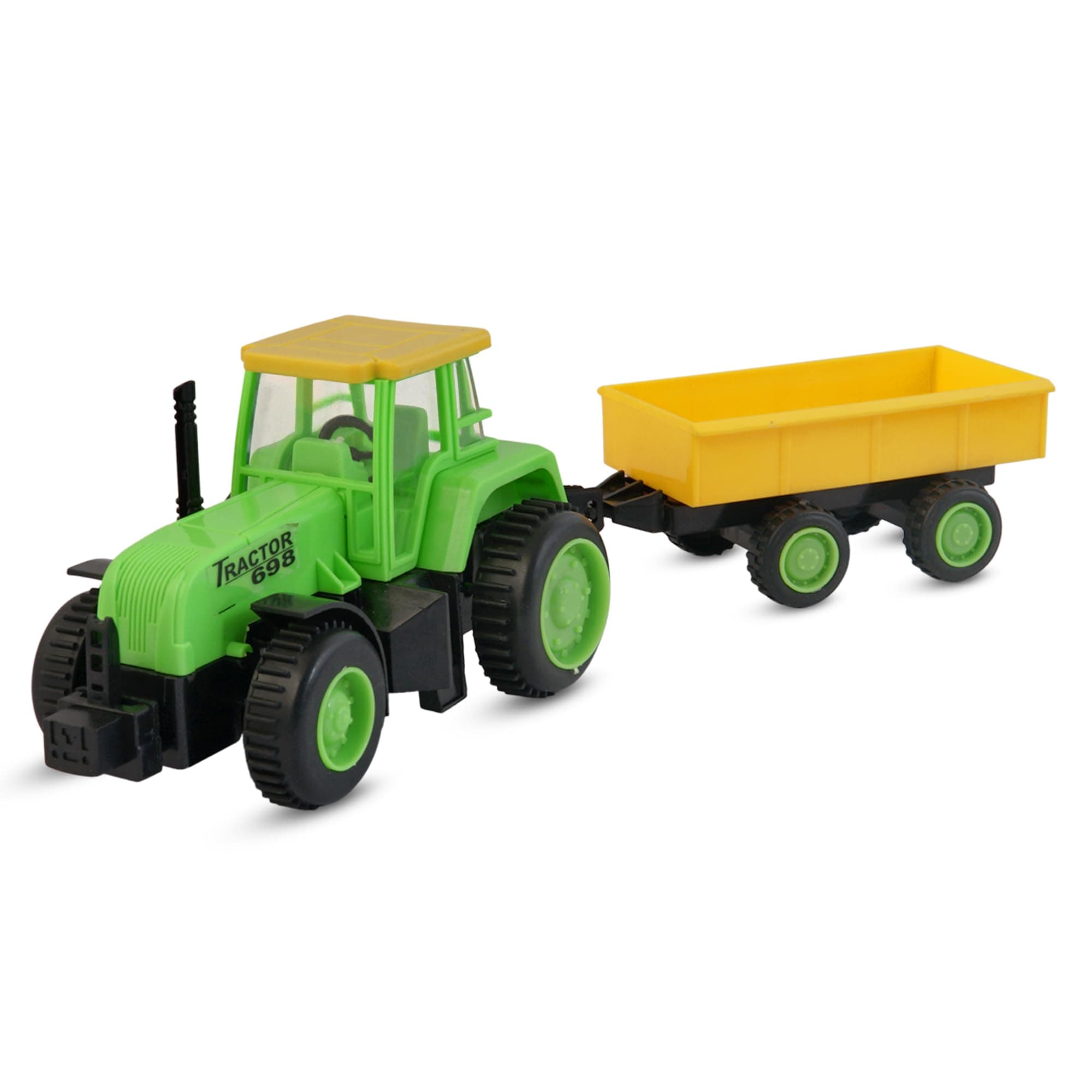 VGRASSP Mini Farmer Tractor Toy with Trolley - Pull Along Toy | Realistic Design Tractor with Dump Trailer | Sturdy Wheels | Handy and Endless Fun for Playtime for Kids - (Green-Yellow)