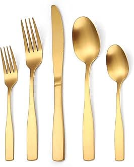 Gold Matte Silverware Set Service for 8,40 Piece Flatware set,18/0 Stainless Steel Utensils Set,Cutlery Utensils Tableware Forks Knives Spoon Dishwasher Safe Modern Flatware Set for Daily Home
