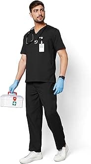 Active Men's 5-Pocket Scrub Suit | Set of Top & Bottom | Half Sleeves | V Neck | Breathable Fabric | Comfortable | Durable | Uniform for Doctors, Nurses and Dentists