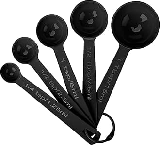 Stainless Steel Measuring Spoons Set of 5, Metal Measuring Cups for Liquid/Food/Kitchen/Baking (Black)