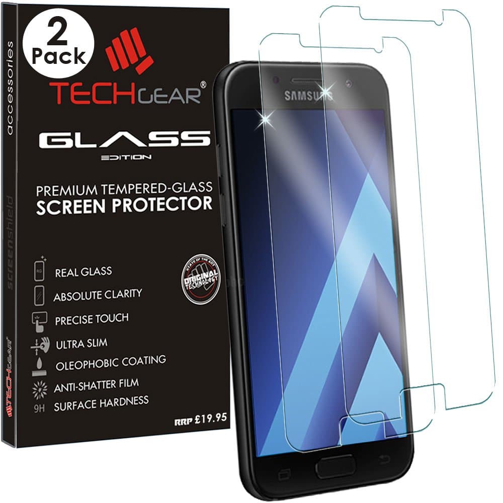 TECHGEAR [2 Pack] GLASS Edition for Galaxy A3 2017 (SM-A320 Series) - Genuine Tempered Glass Screen Protector Guard Covers Compatible with Samsung Galaxy A3 2017 (SM-A320 Series)