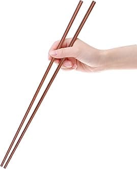 GLAMFIELDS 16.5 Inches Wooden Cooking Chopsticks Reusable for Noodles Frying Hotpot Extra Long Kitchen Chop Sticks Brown 2 Pairs