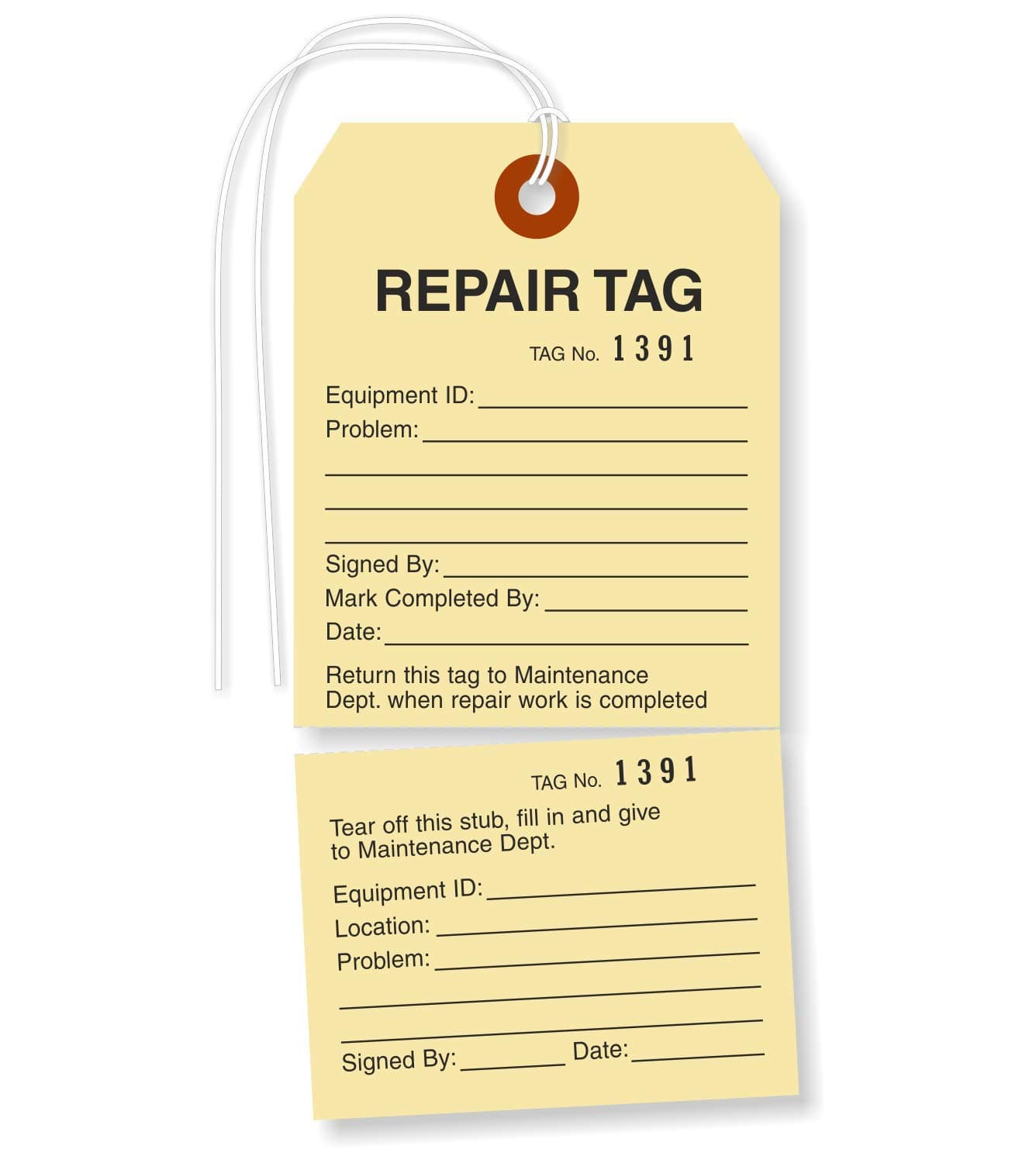 SmartSign Pack of 100 Sequentially Numbered Repair Tags with String | 5 3/4" x 2 7/8" Manila 10pt Cardstock
