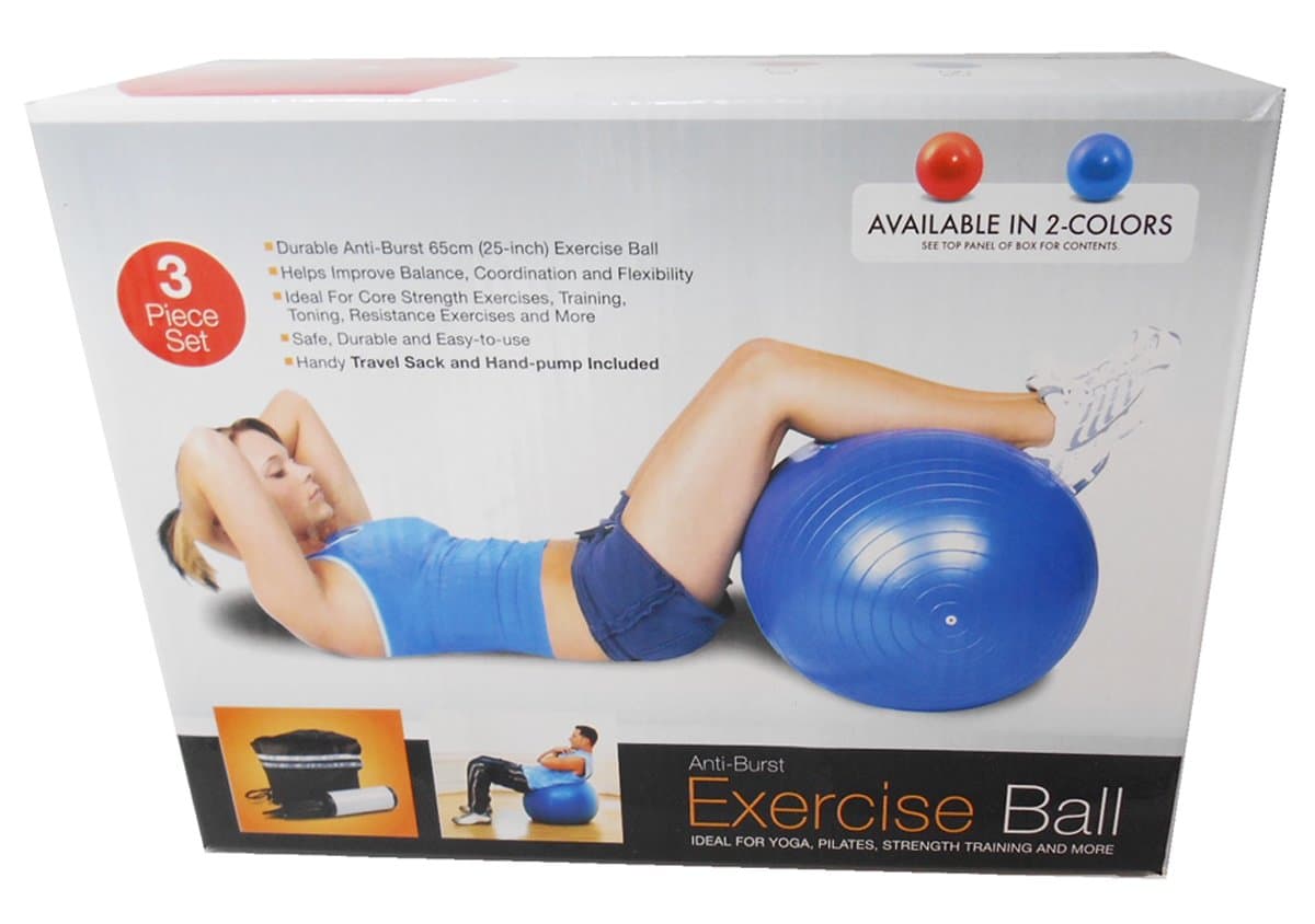 Uniwide Anti-Burst Exercise Ball with Hand-Pump and Draw-String Travel Sack (Blue)