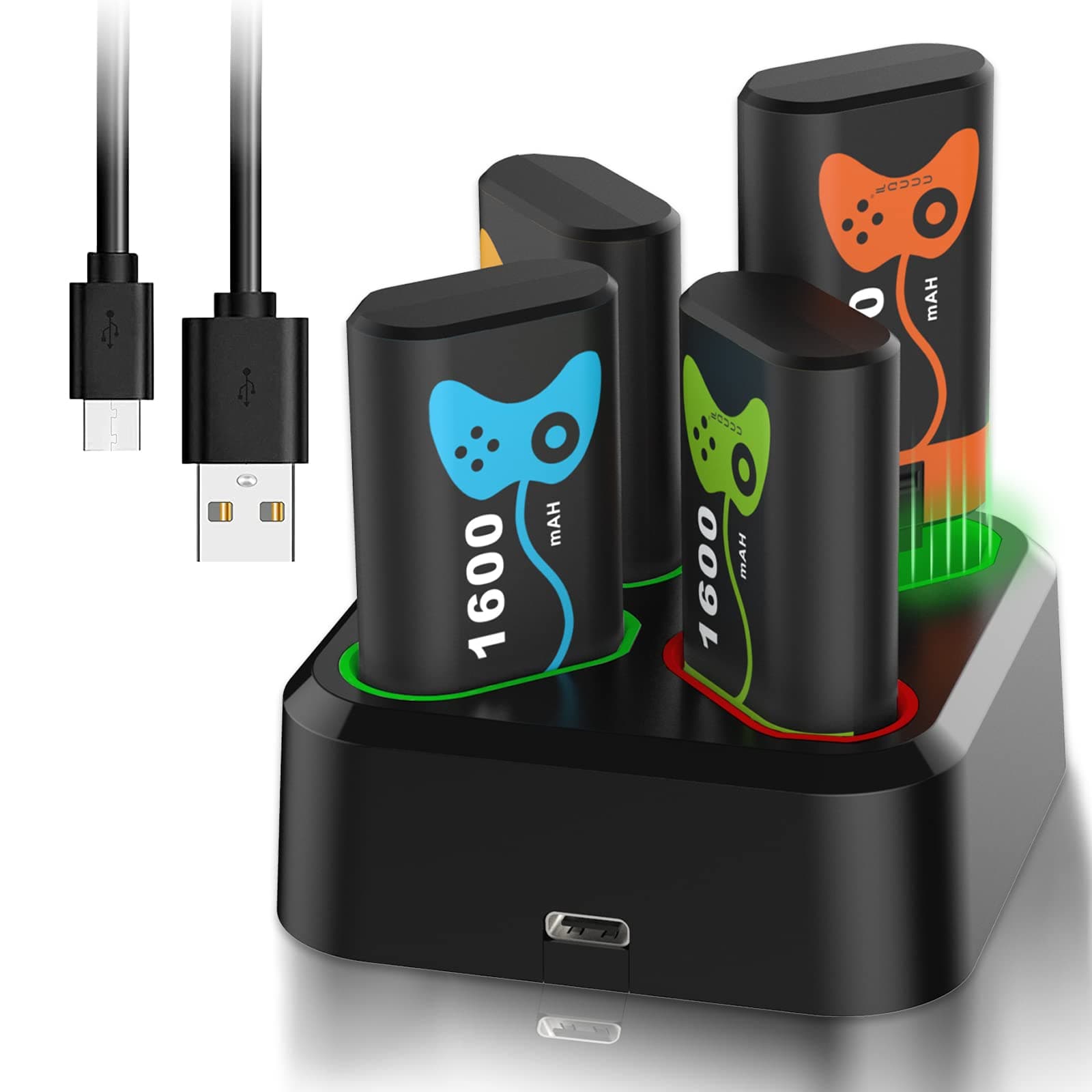 4 x 1600mAH Rechargeable Battery Packs for Xbox One Controller Xbox Series X|S Battery Packs with Charger Dock USB Charger Station for Xbox Series X|S, Xbox One S/One X/One Elite (Size 2)
