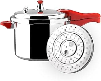 Avant 6.2-Quart Aluminum Pressure Cooker, Compatible with Gas, Electric & Ceramic Stoves, Stovetop Pressure Canner with Trivet, Red Handle