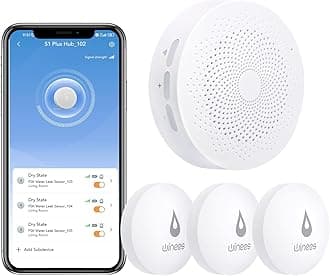 Winees WiFi Water Detector, 3 Pack Water Sensors with Leak Alert Email&SMS Notification, 100dB Adjustable Alarm, 100M Transmission for Basement, Bathroom, Laundry, IFTTT