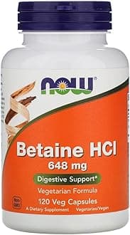Now Foods Betaine HCl, 648 mg with 150 mg of Pepsin, 120 Capsules, 2 Pack