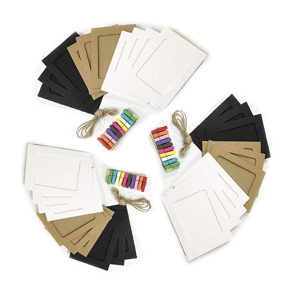 5x7in Wall Paper Picture Frames,30pcs DIY Photo Frames Creative Linkage Mounted Cardboard with Flax String and Clips,3 Colors (30pcs3se PF, 5x7)
