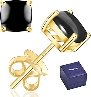 S925 Sterling Silver Black Onyx Stud Earrings for Men,14k Gold Plated Hypoallergenic Wedding Earrings for Women(Onyx Square Design)