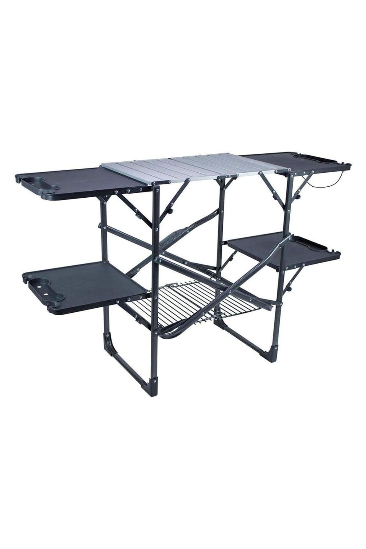 GCI OUTDOOR Slim-Fold Cook Station | Portable Folding Kitchen Table with a Heat Resistant Tabletop, 4 Side Tables & Storage Rack, Perfect for Picnics & Camping Trips