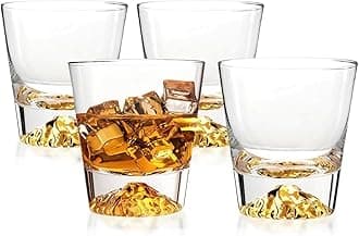 LEMONSODA Whiskey Glasses Set of 4 - Crystal Clear Gold Heavy Base Bourbon Glasses- Old Fashioned Whisky Tumbler 4-Pack - Great Gift Set | SC2027