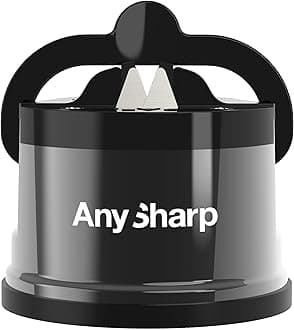 AnySharp Pro Metal Knife Sharpener, Hands-Free Safety, PowerGrip Suction, Sharpens All Kitchen Knives, Ideal for Hardened Steel & Serrated, World's Best, Compact, One Size, Wolfram, Metal