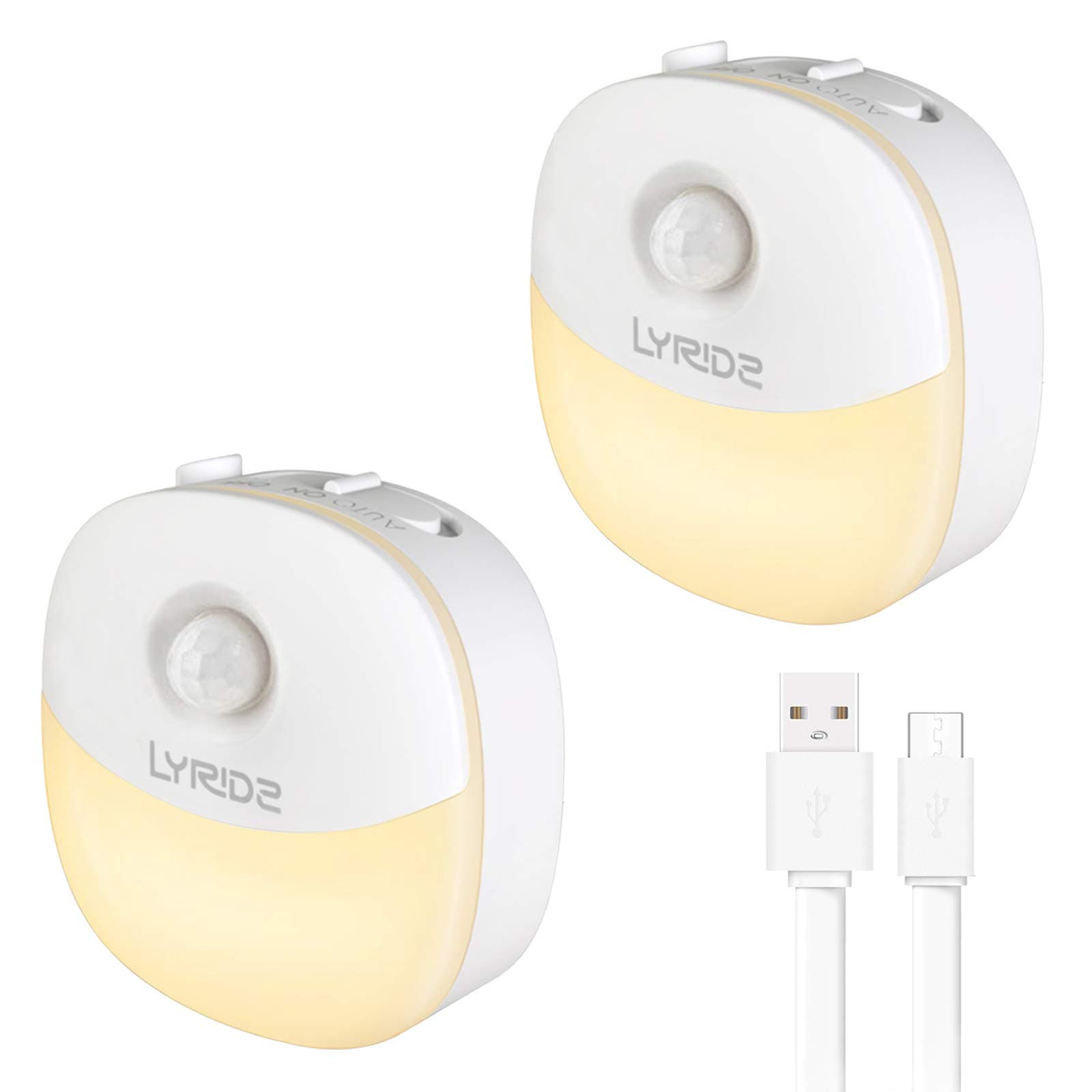 Newild LYRIDZ Rechargeable LED Night Light Adjustable Brightness Warm White nightlight for Kids Motion Sensor for Hallway, Kitchen, Bathroom, Bedroom, Stairs, Li-Polymer Battery, 2-Packs