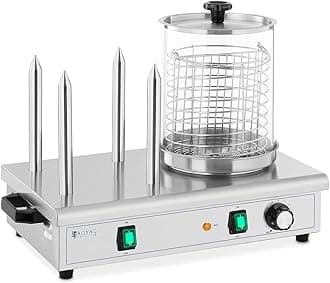 Royal Catering RCPHW 650 Hot Dog Steamer 550 W 4 Toasting Rods Sausage Steamer Sausage Warmer Hot Dog Cooker Hot Dog Warmer (Basket Ø 17 x 20 cm, Stainless Steel, Glass, Plastic)