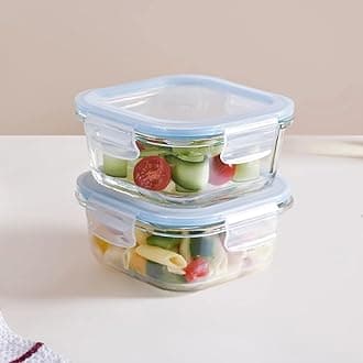 Nestasia Glass Tiffin Box Set of 2 (500ml Each) - Airtight and Leak-Proof Glass Containers with Safety Lock - Transparent Lunch Boxes for Women and Men | Microwave and Dishwasher Safe