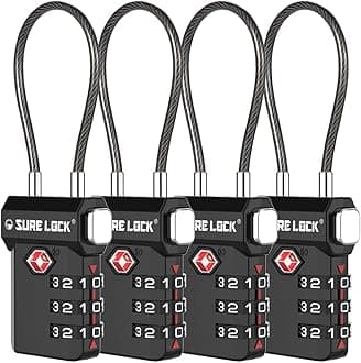 SURE LOCK TSA Approved Luggage Locks, Open Alert, Easy Read Dials, Travel Luggage Locks for Suitcase, Baggage Locks(Black 4 Pack)