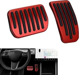 Pack-2 Car Anti-Slip Pedal Pads, Aluminum Alloy Brake and Accelerator Pedal Covers, Car Foot Pedal Pads Set Accessories, Compatible with 2019-2024 Tesla Model 3/Y (Red)