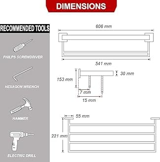 TURS Towel Rack Bathroom Brushed Gold Towel Shelf with Two Towel Bars Stainless Steel Wall Mounted Towel Hanger