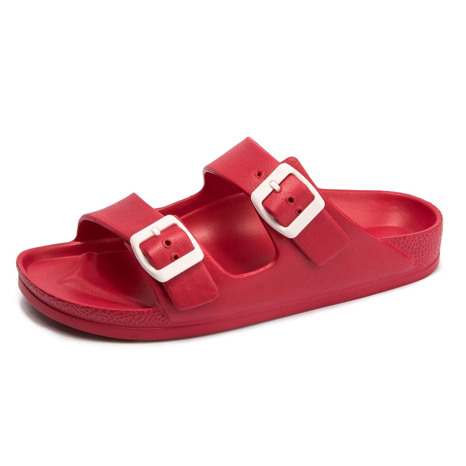FUNKYMONKEYWomen's Comfort Slides Double Buckle Adjustable Plastics Flat Sandals