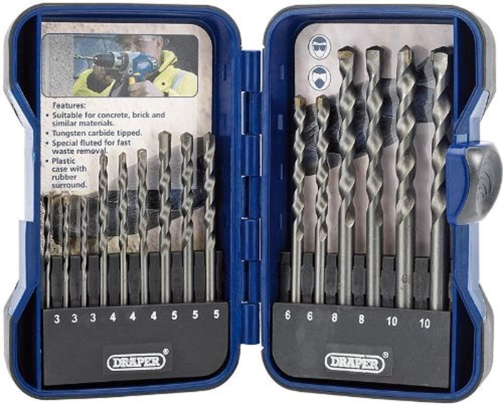 TCT Masonry 15 Piece Drill Bit Set | Carbon Steel Tools | Tungtsten Carbide Tip Drills | Brick Stone Slate Drill Kit | Heavy Duty Bits with Sturdy Case | 18550
