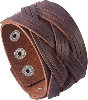 GelConnie Leather Cuff Bracelet Punk Braided Bracelets Rock Leather Wristbands Faux Mens Leather Bracelet Gothic Viking Bangle Adjustable Wrap Bracelet for Women, Men