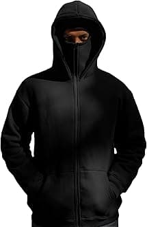 DROBE Plain Cotton Hooded Neck with Mask Stylish Balaclava Black Zipper Hoodie