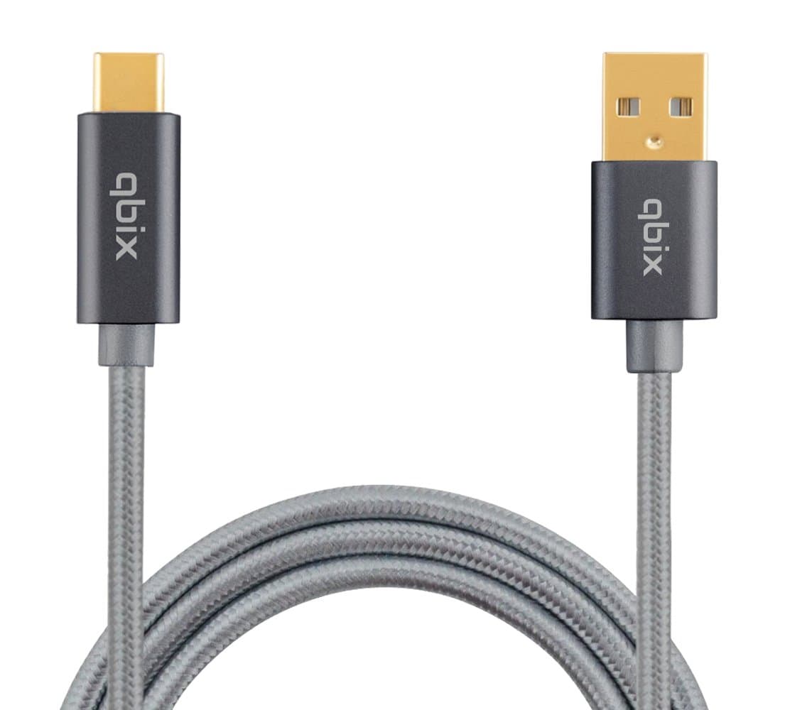 Qbix USB Type-C 3.1 Gen2 to USB-A Male 3.0 Nylon Braided with Gold Plated Connectors USB Cable 1 Meter Grey