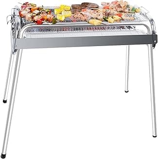 Uten Barbecue Grill, 430 Rustproof Stainless Steel Barbecue Grill, Two Heights Adjustable, Outdoor Charcoal BBQ for 5-10 Persons Family Picnic Garden Terrace Camping Travel Barbecue Party