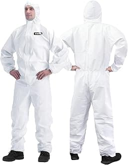 Hazmat Suit Disposable Coverall | Full Body Painters Suit in 7 Sizes with Multiple Specifications for Men & Women - X-Large, White, 1