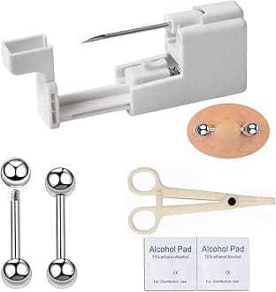 6PCS Nipple Piercing Kit Gun,Professional Body Piercing Gun Kits at Home,Nipple Ring,Body Piercing Needle Tool Kits Stainless Steel for Women (Nipple Piercing Kit)