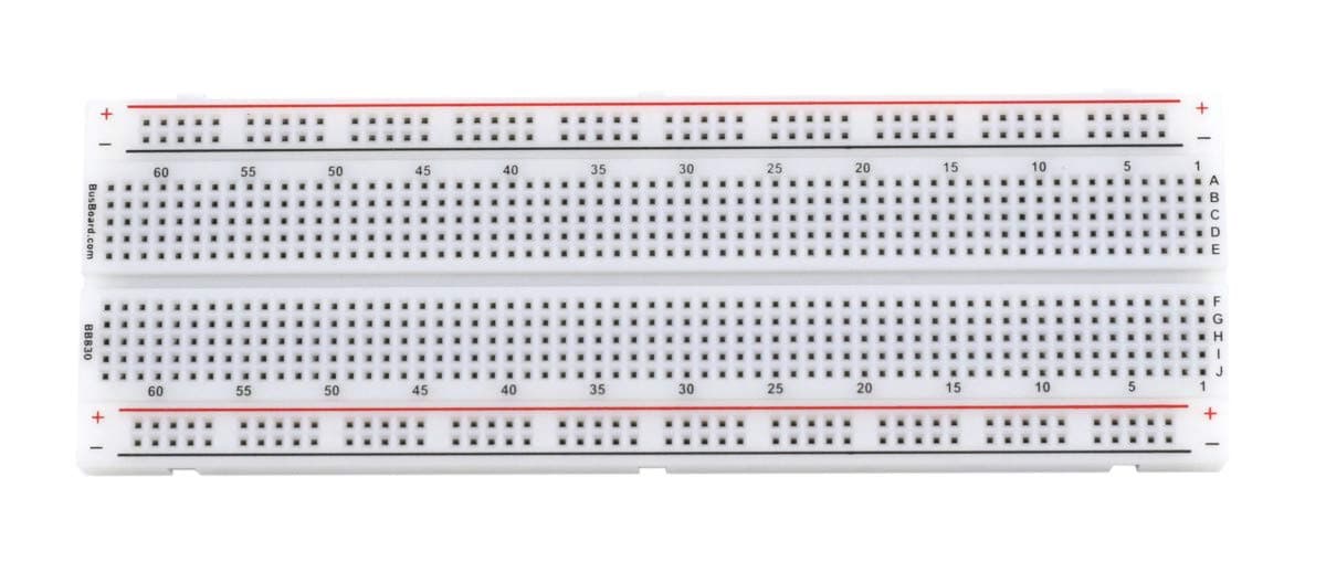 BB830 Solderless Plug-in BreadBoard, 830 tie-Points, 4 Power Rails, 6.5 x 2.2 x 0.3in (165 x 55 x 9mm)