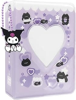 Photocard Binder 3 Inch Kpop Photocard Holder Book, Cute Mini Photo Album Portable Kpop Binder Photo Card Album with Lovely Pendant for Photo Card Collection, 40 Pockets (Purple)