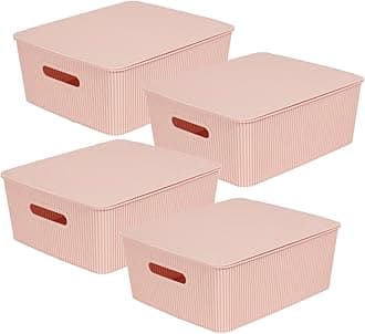 Glad Storage Baskets with Lids - Set of 4 Stackable Plastic Boxes with Handles - Decorative Shelf Organizer Bins for Bathroom and Closet, Pink, 3.1 Gallons