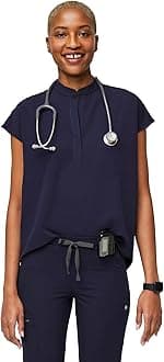 FIGS Rafaela Oversized Scrub Tops for Women — Mandarin Collar, Shirttail Hem, 3 Pockets, 4-Way Stretch Women’s Scrub Top