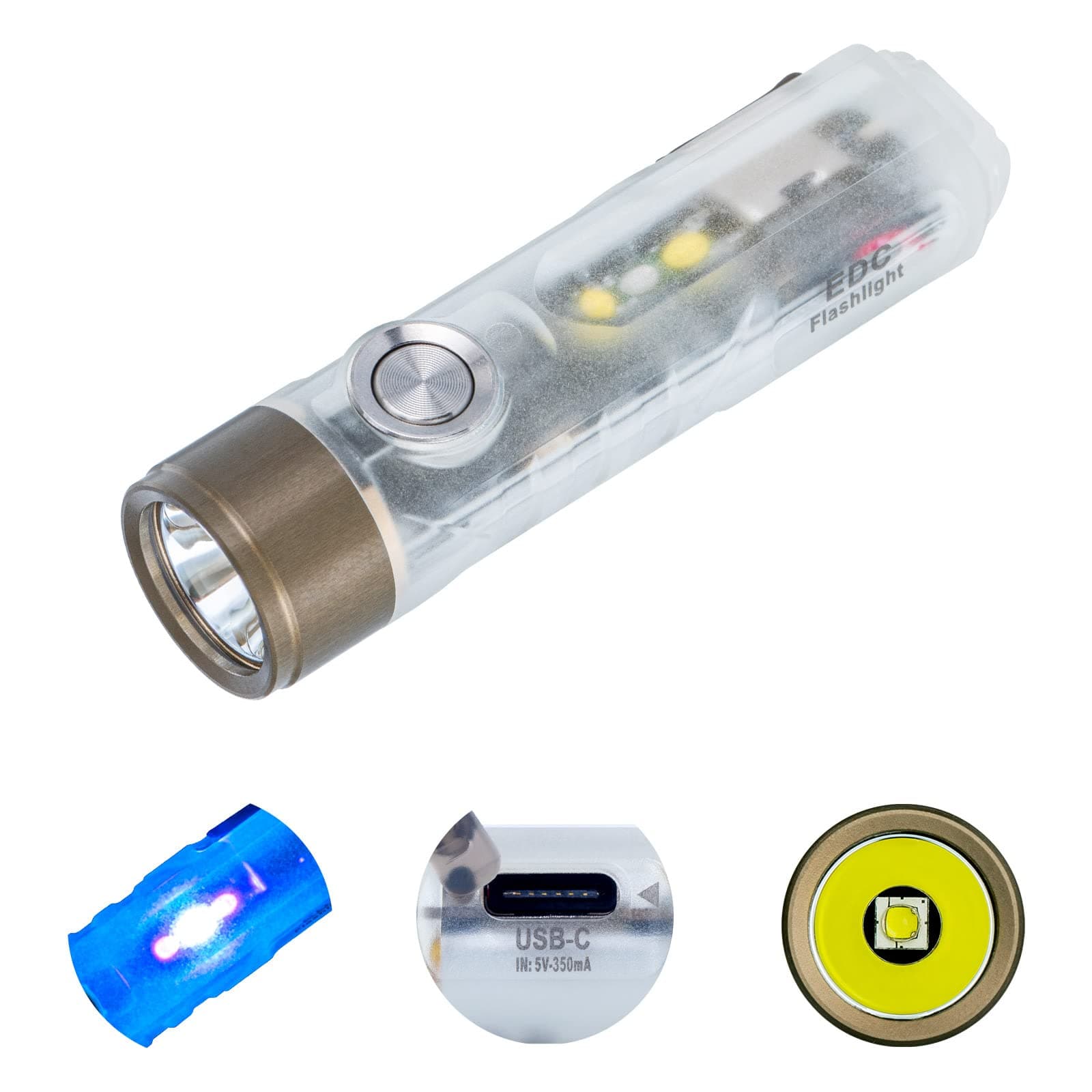 Aurora A7 G4 7075 USB C Rechargeable Keyring Torch 650 High Lumens Bright EDC Keychain Flashlight, White/365nmU Versatile Sidelights for Camping, Walking Dog, Night Running