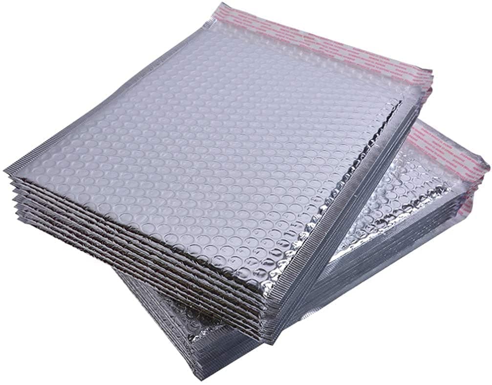 Althiqahkey Bubble Mailers Padded Envelopes Self Seal Mailing Envelopes Poly Bubble Padded Mailers Matte Shipping Envelopes Packaging for Business (Silver, 15cmx18cm+4cm=50pcs)