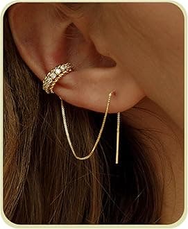 Huggie earrings for women 14k Dainty Gold Earrings Tassel Chain Drop Dangle Small Hoop Earrings Stud earrings for Women Teen Cubic Zirconia Sparkling Earrings Clip Womens earrings