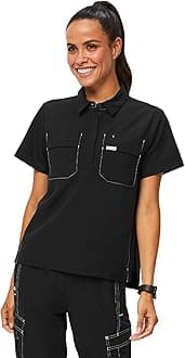 Saiya Cargo Scrub Top for Women — Classic Fit, 3 Pocket, Collared, Anti-Wrinkle, 4-Way Stretch — Amazon Exclusive