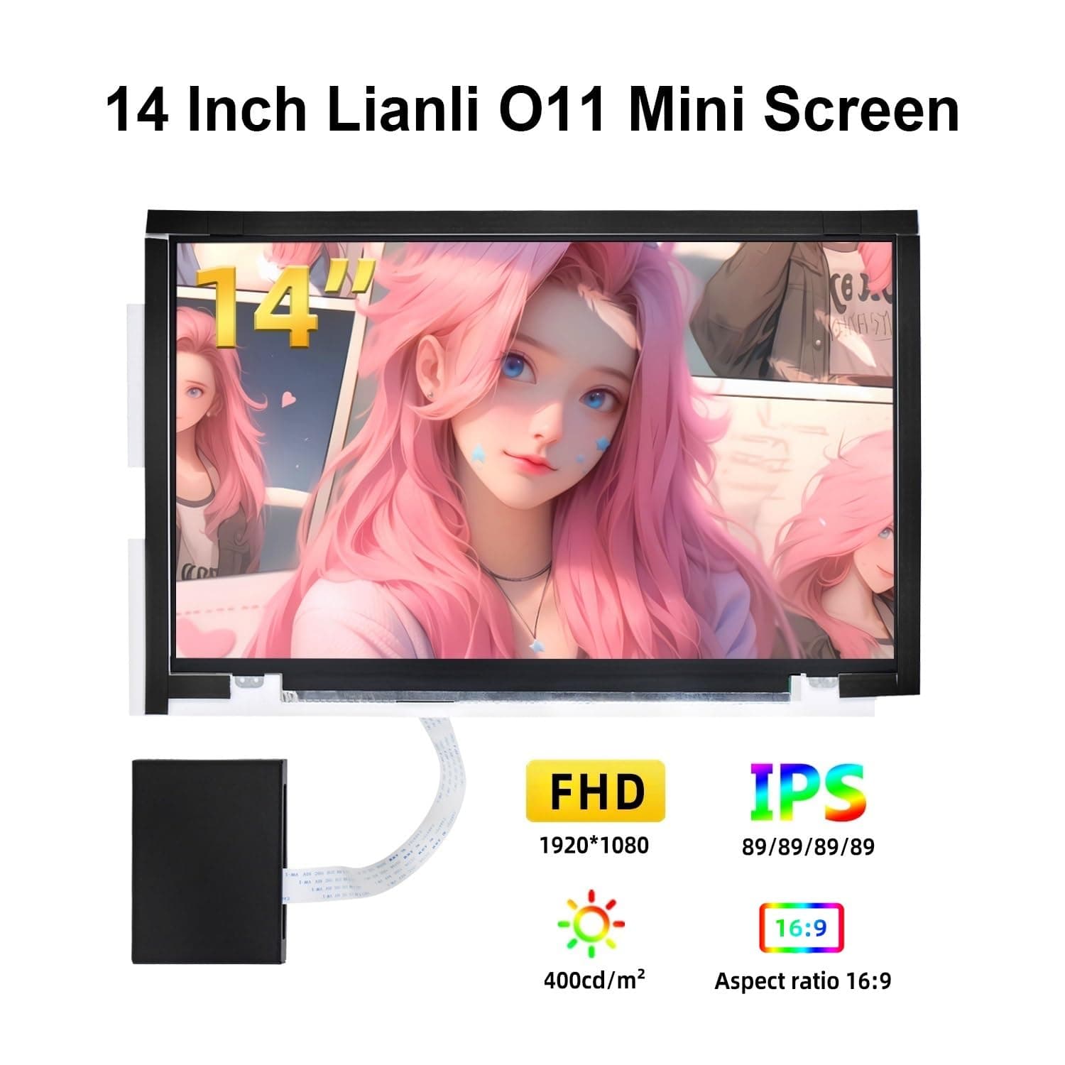 wisecoco 14 Inch LCD Screen for Lian Li O11 Mini PC Case FHD 1920x1080 Laptop Screen Replacement PC Secondary Display HDMI 72% NTSC(White)