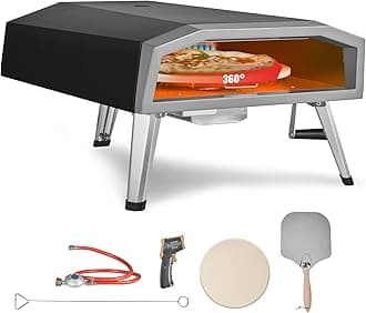 VEVORGas Outdoor Pizza Oven 16-inch Propane Pizzaofen Portable Thick Stainless Steel Maker with 360° Rotatable Stone, Waterproof Cover, Peel, IR Thermometer, CSA Certified, Black