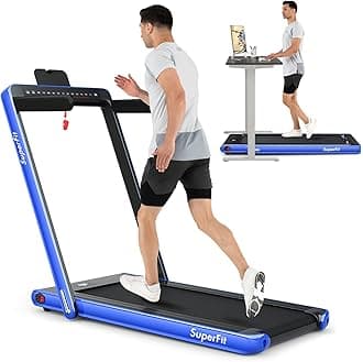 2 in 1 Folding Treadmill with Dual Display, 2.25HP Superfit Under Desk Electric Pad Treadmill, Installation-Free, Blue Tooth Speaker, APP Control, Remote Control, Walking Jogging for Home