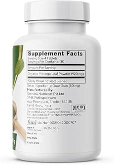 Grenera Organic Moringa Tablets (120 nos x Pack of 4), Made with Organically Grown Drumstick Leaf Powder for Weight Loss